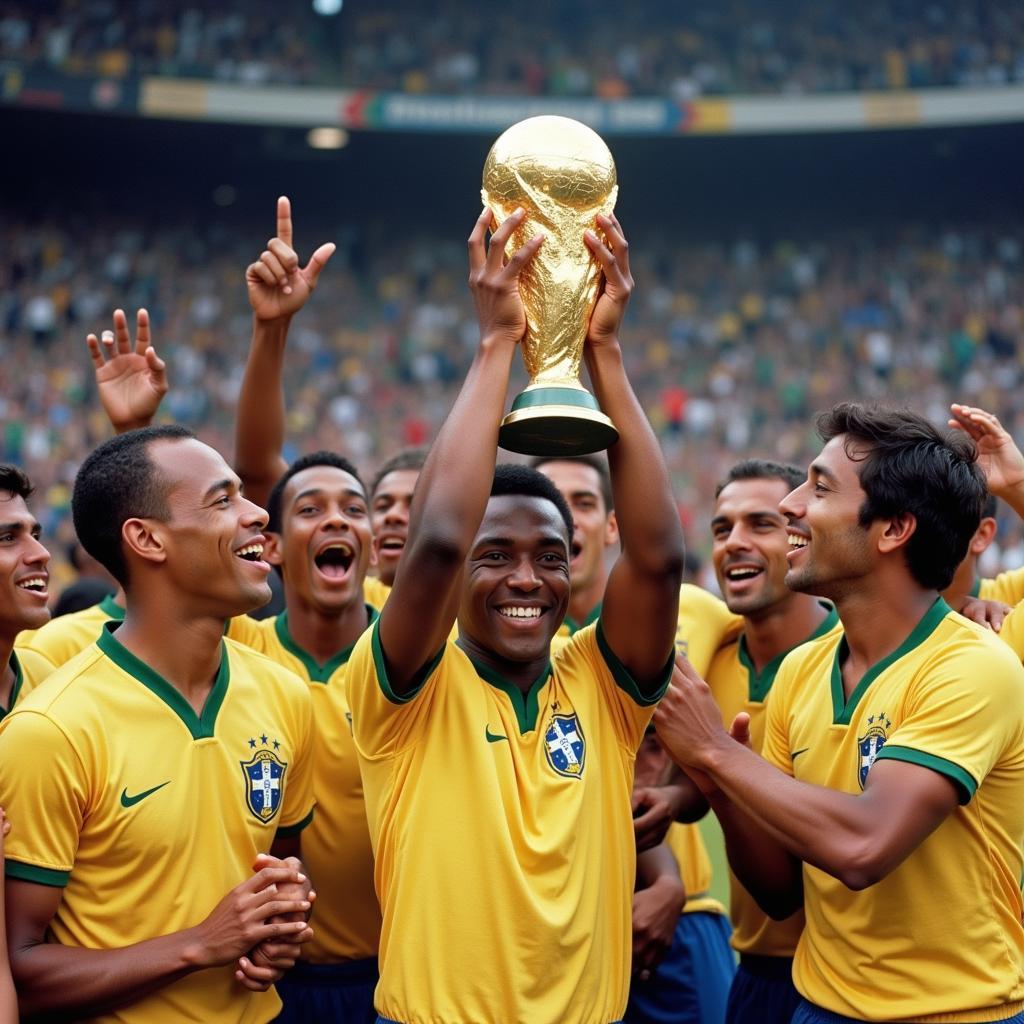 Pele celebrating his 1958 World Cup victory with Brazil