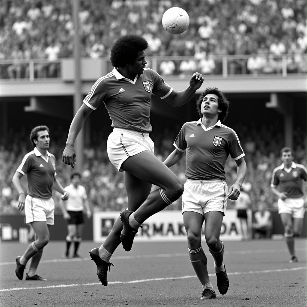 Pele scoring a header in the 1970 World Cup Final against Italy