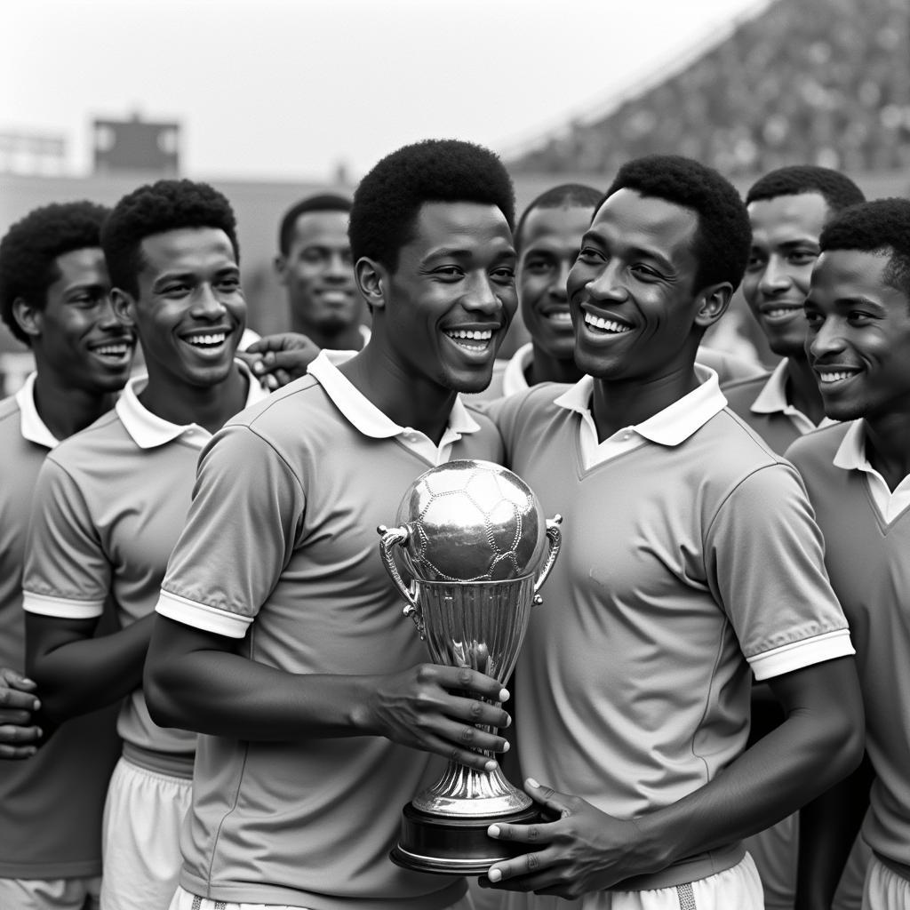 Pele holding the World Cup trophy