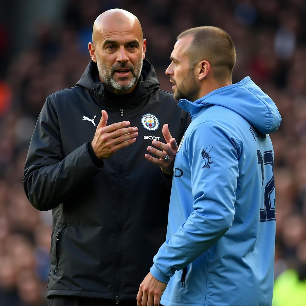 Pep Guardiola Explaining Tactics to Erling Haaland