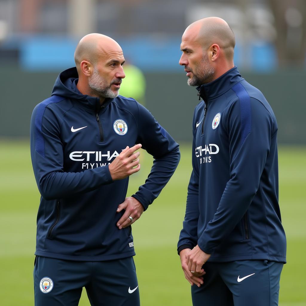 Pep Guardiola and Erling Haaland at Man City Training Ground