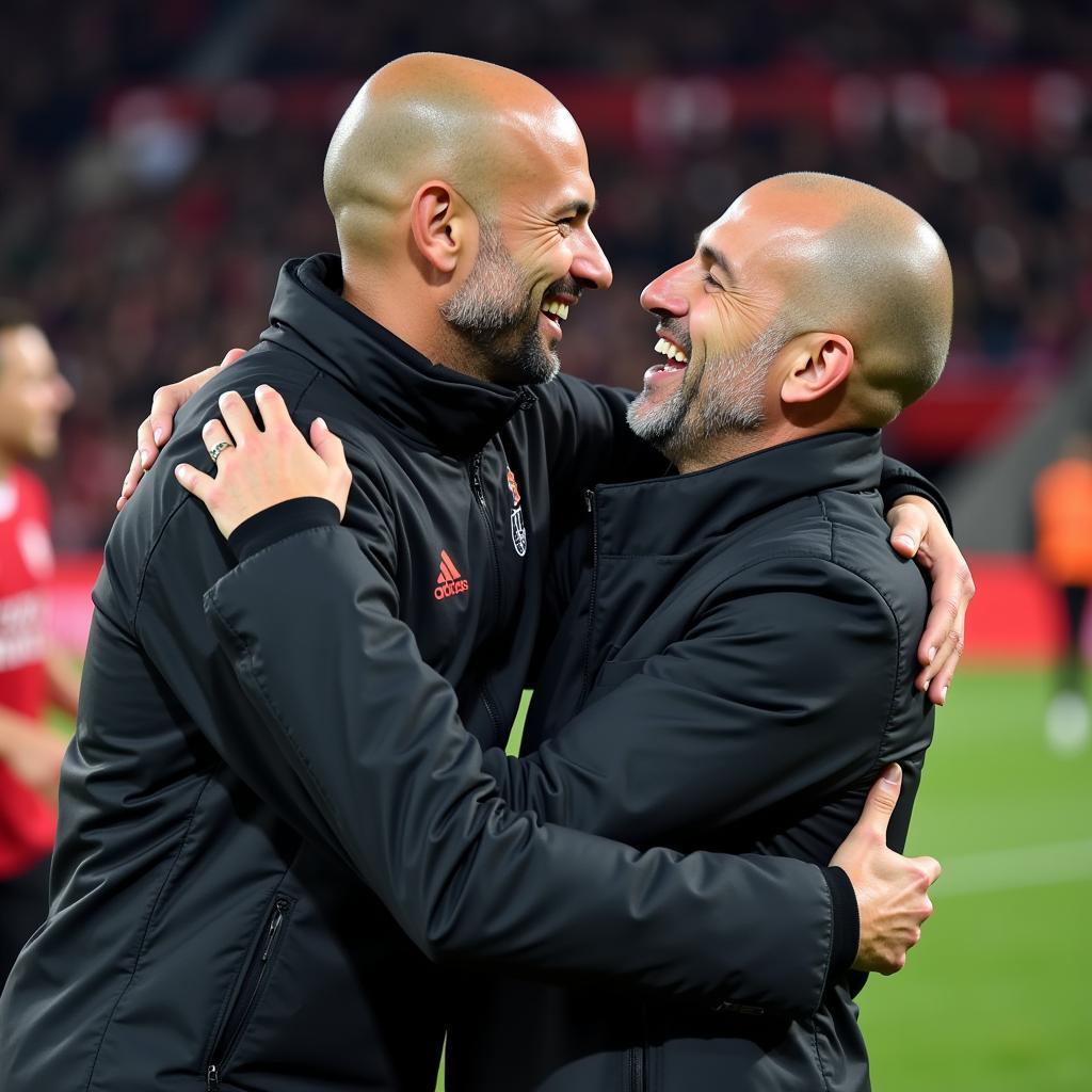 Pep Guardiola and Erling Haaland Celebrating a Goal