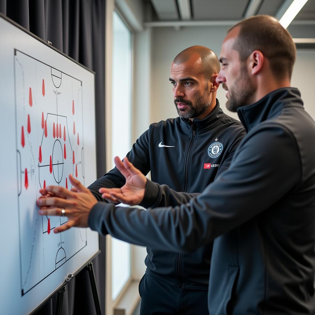 Pep Guardiola and Erling Haaland in a tactical discussion