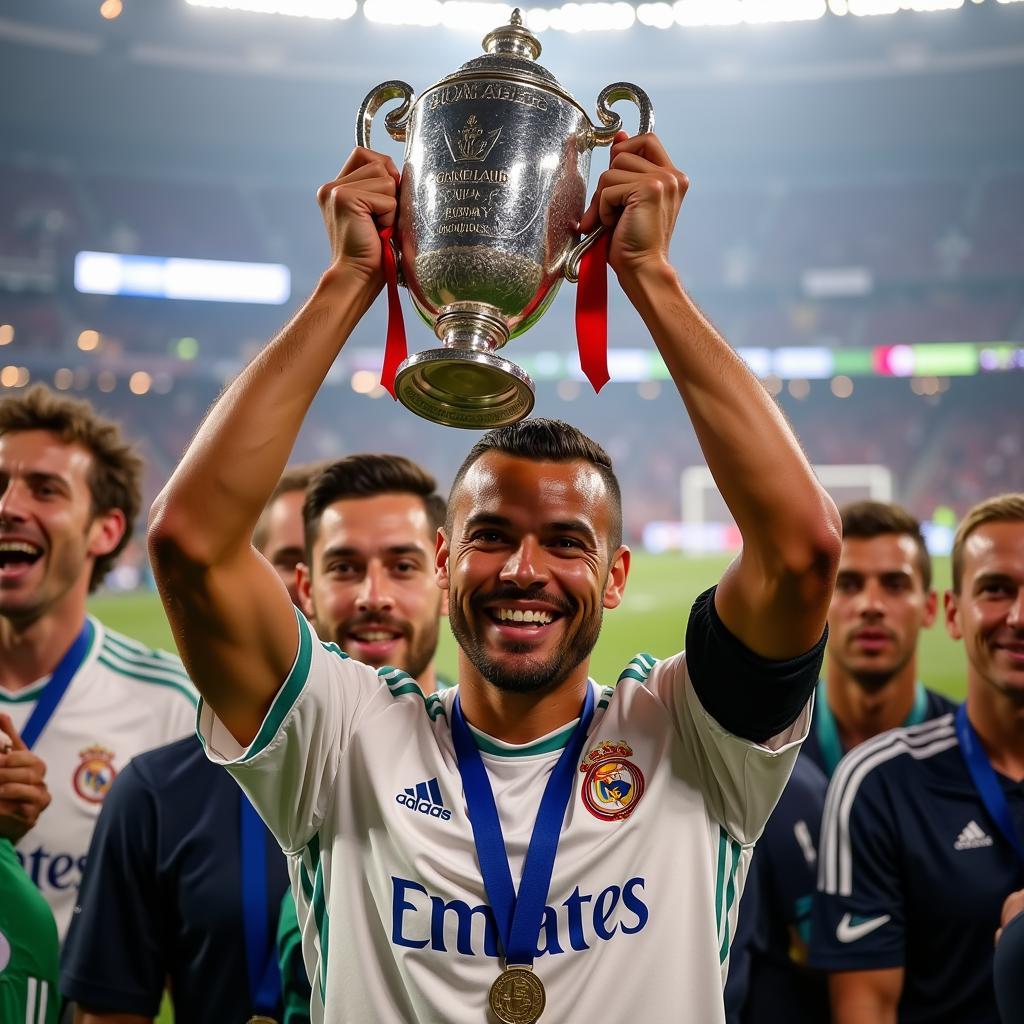 Pepe lifting a trophy as captain