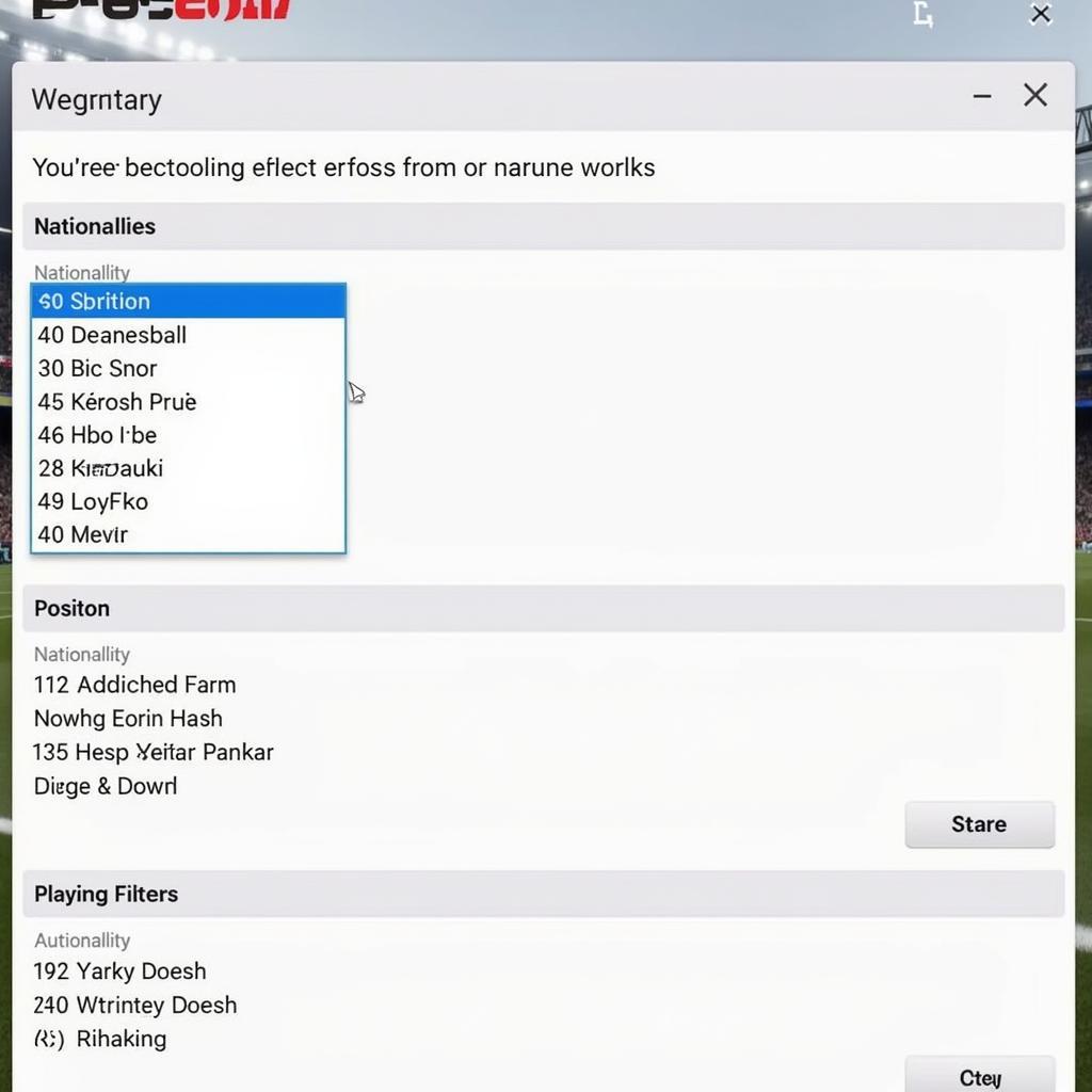 PES 2017 In-Game Search Menu