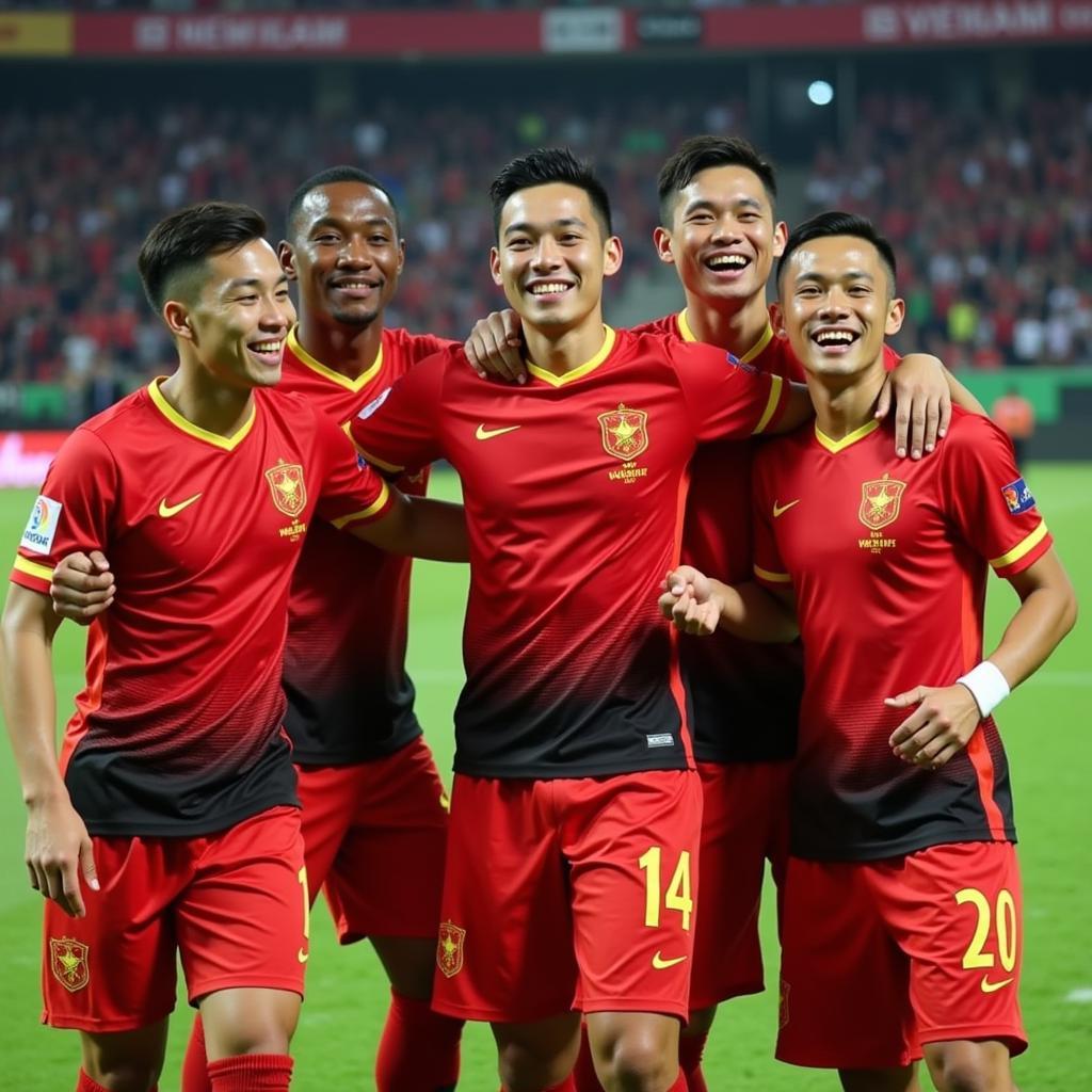 Pham Duy Manh Celebrates a Victory with Teammates