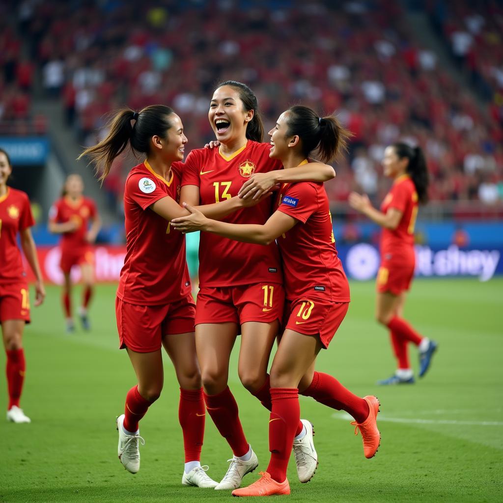 Pham Hai Yen Celebrating a Goal for Vietnam