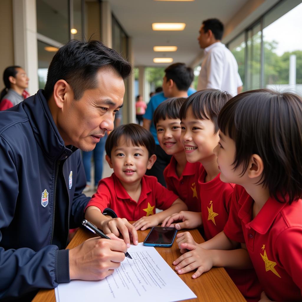 Phan Van Duc interacts with young fans.