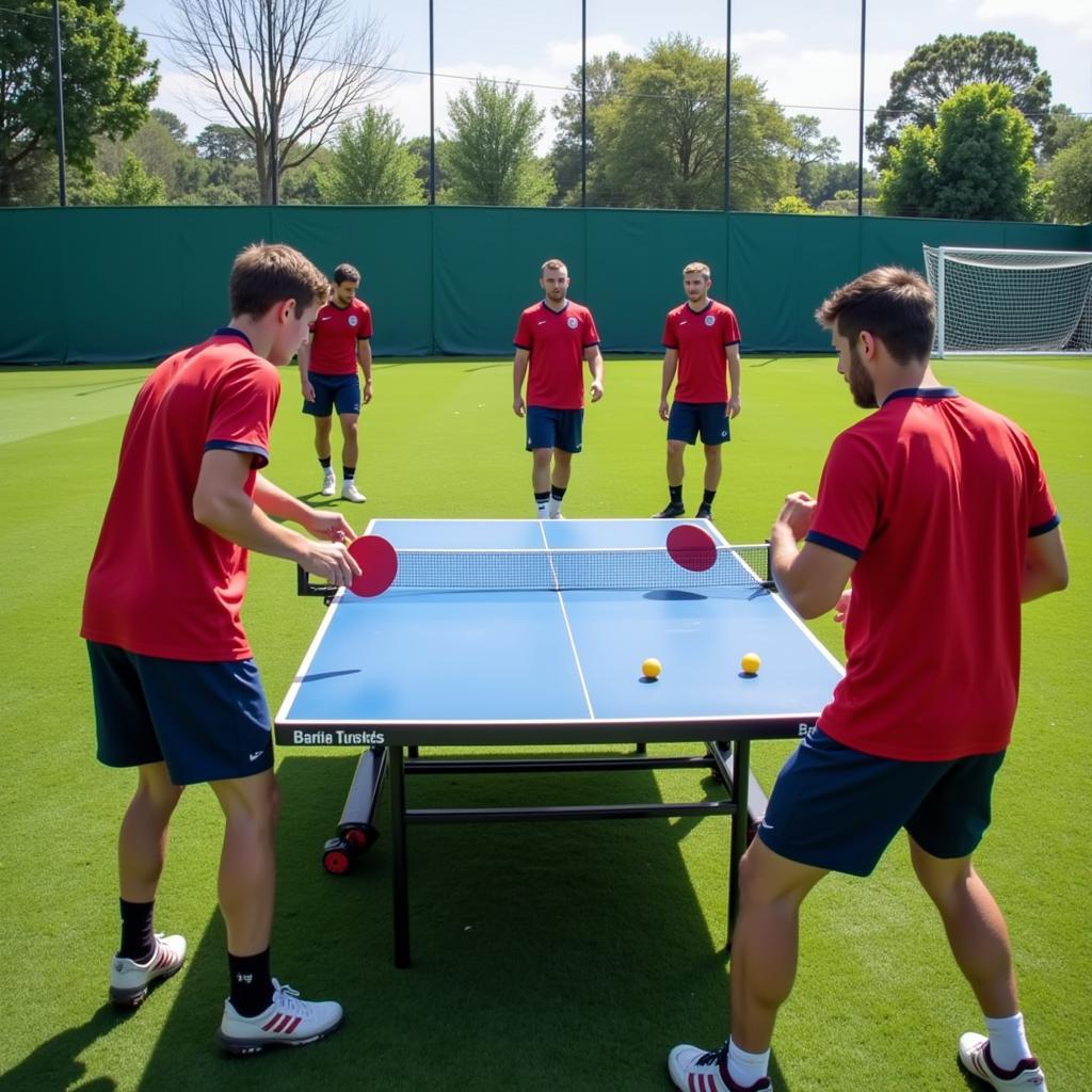 Football Players Training with Ping Pong