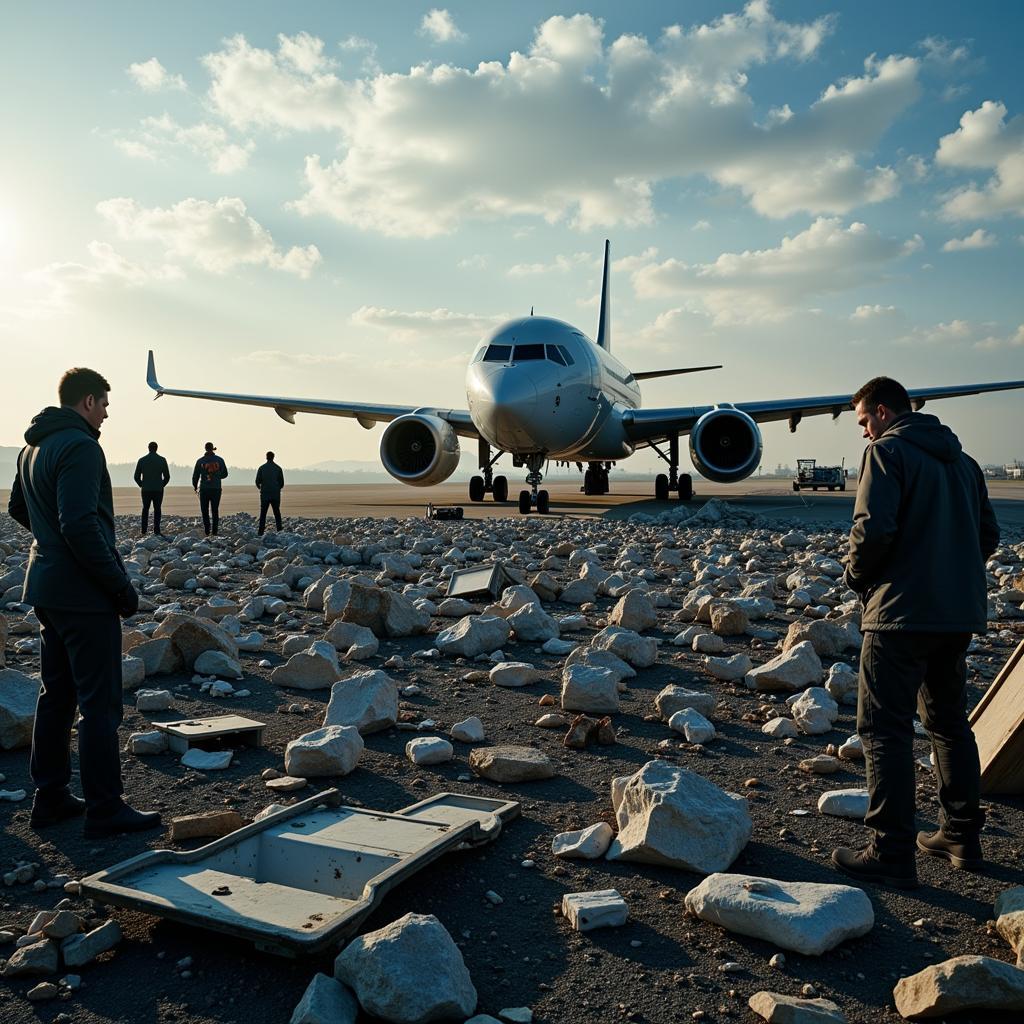 Investigators examining the wreckage of a plane crash involving a football team, emphasizing the importance of thorough investigations to improve air safety.