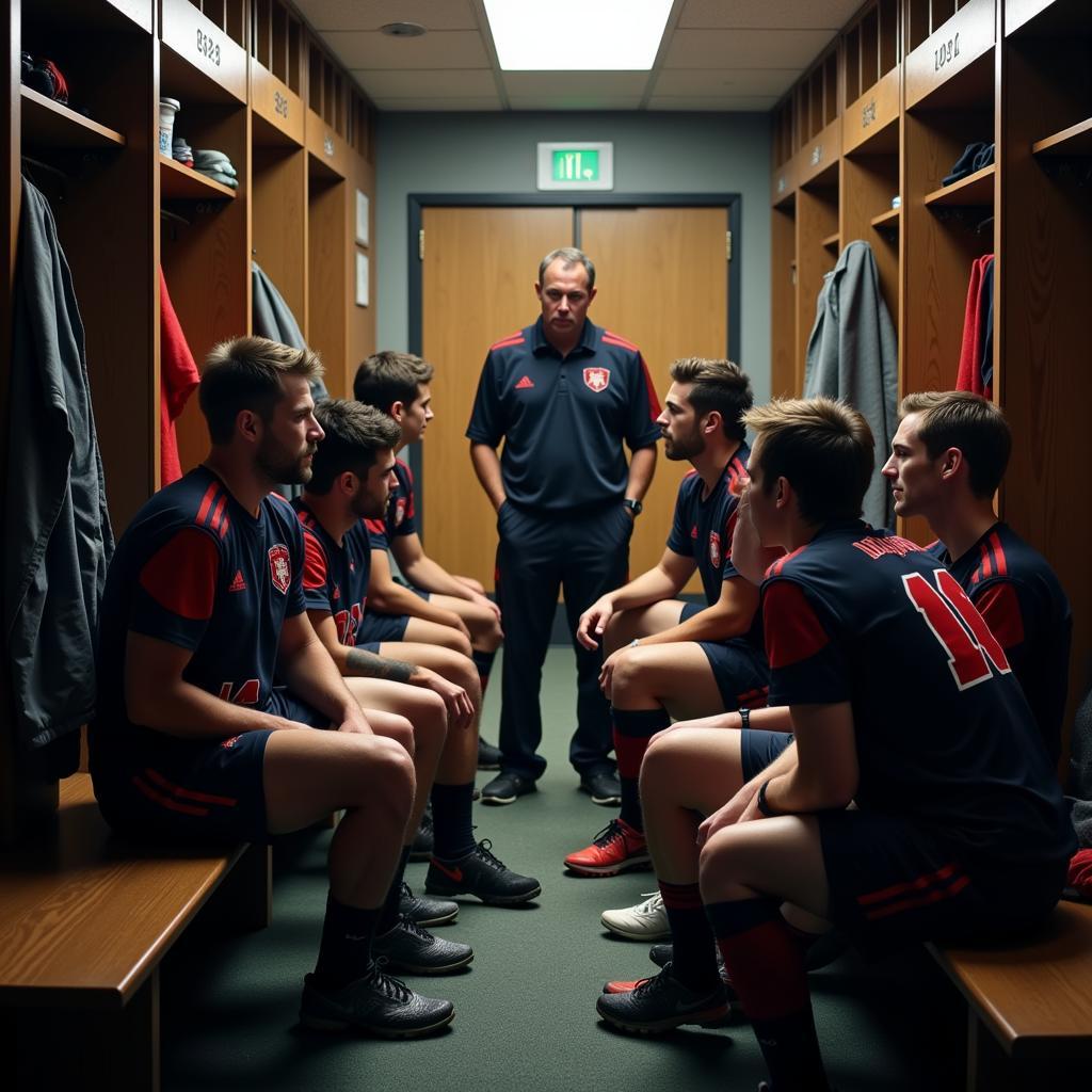 Teammates discussing strategy in the locker room during a documentary.