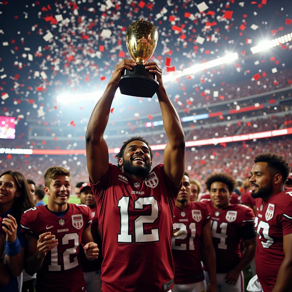 A player celebrating a championship victory in a documentary.