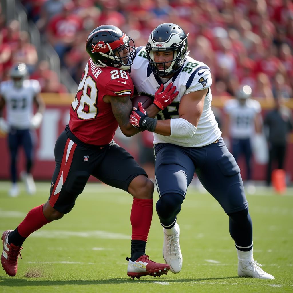 Player Number 28 Making a Tackle