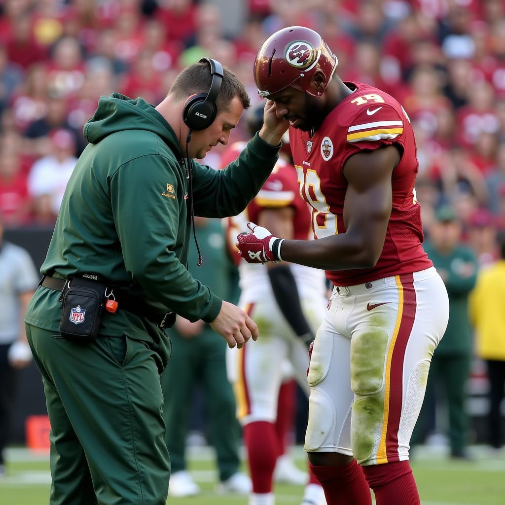 Player Receiving Medical Attention on Sideline