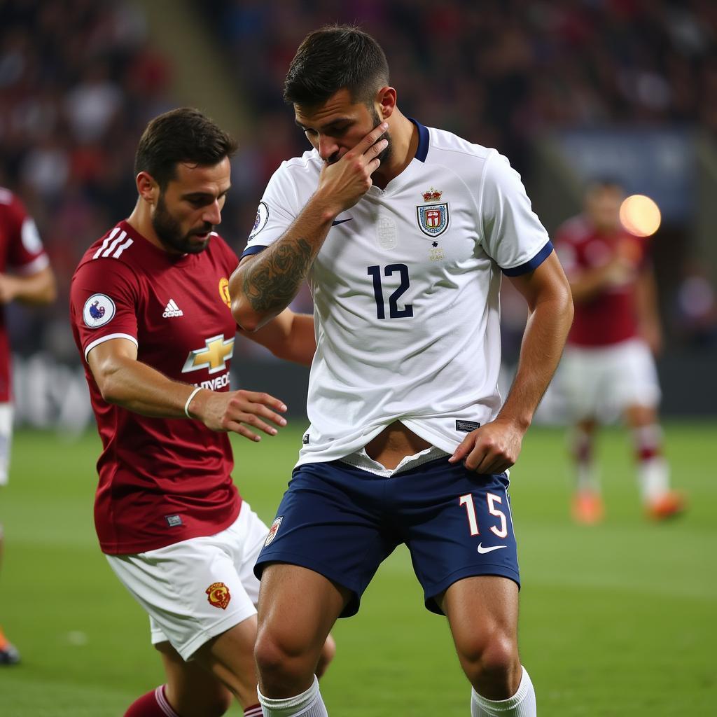 Football player's shorts ripped during a match