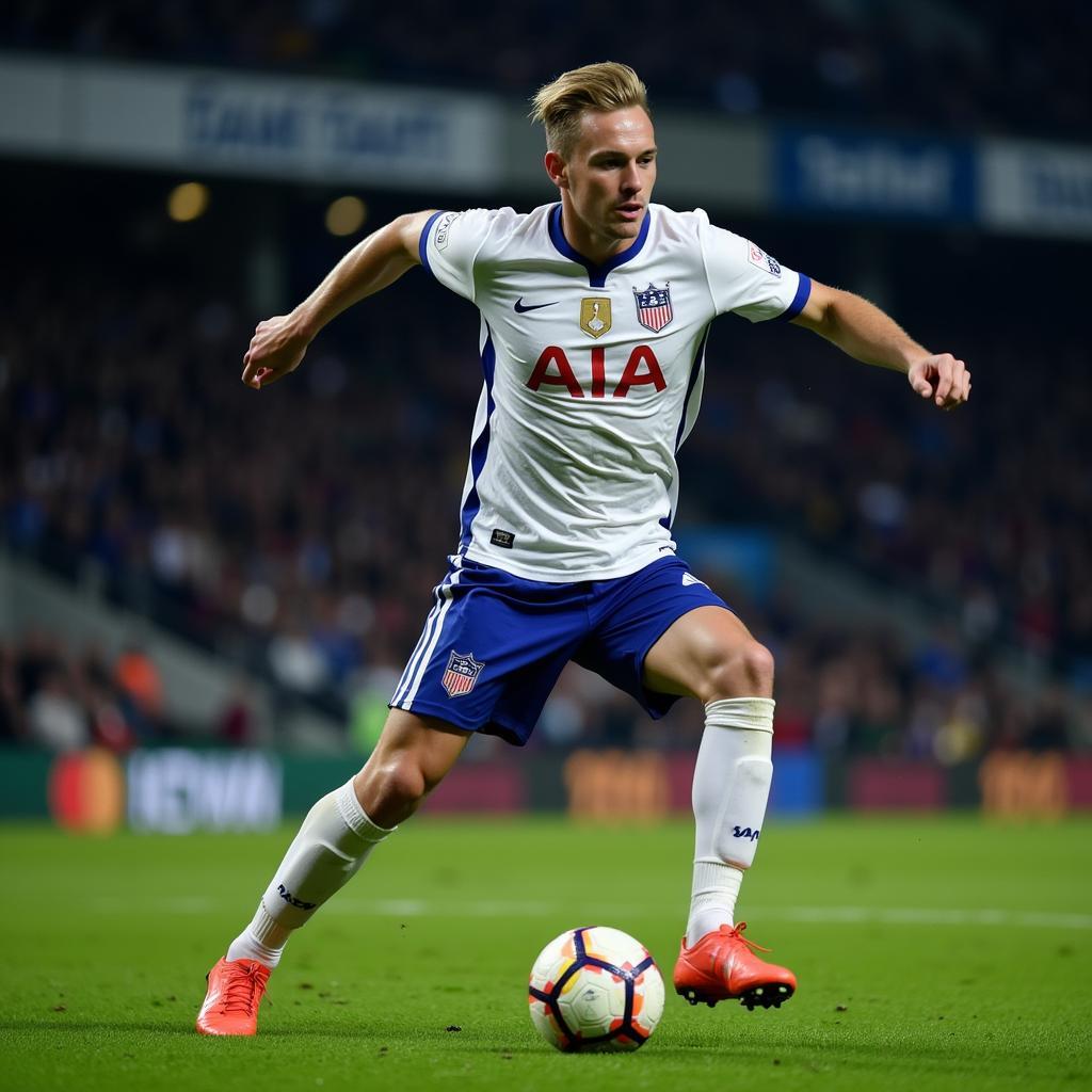 Erling Haaland unleashing a powerful strike on goal during a thrilling soccer match.