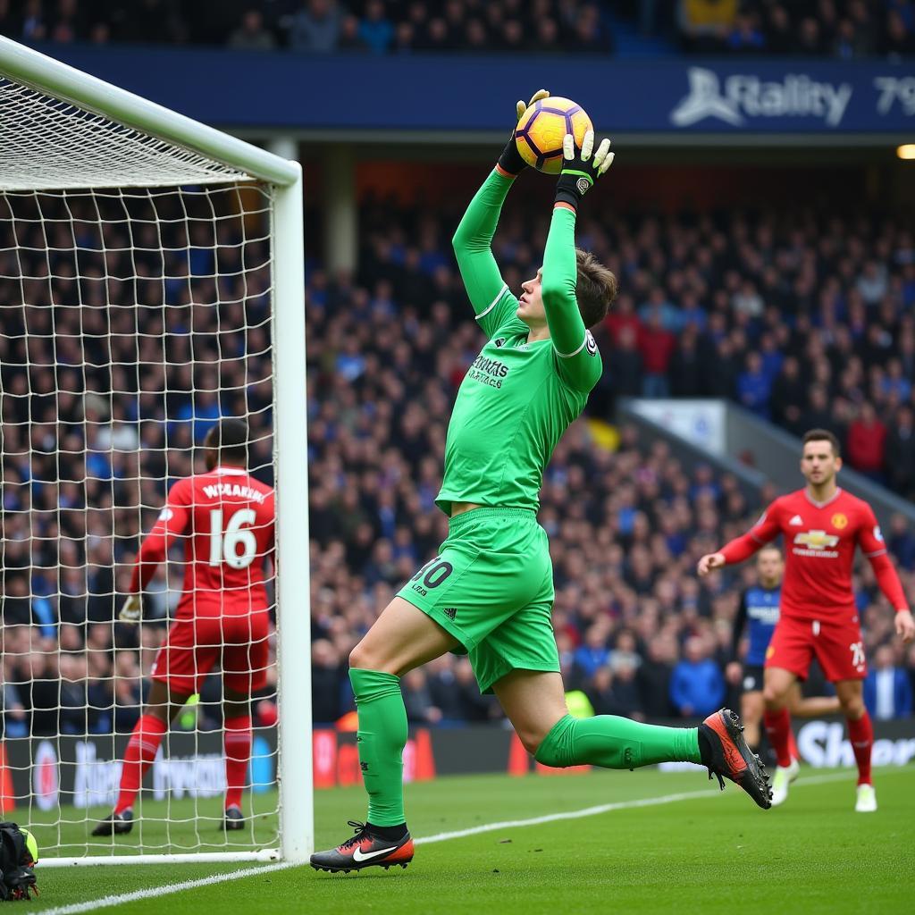 Premier League Goalkeeper Making a Crucial Save