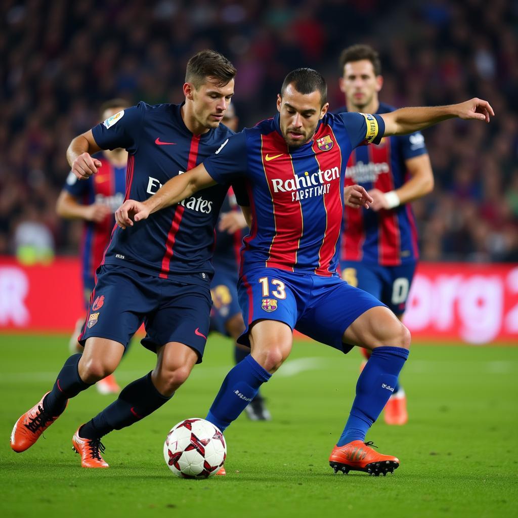 Midfield battle between PSG and Barcelona