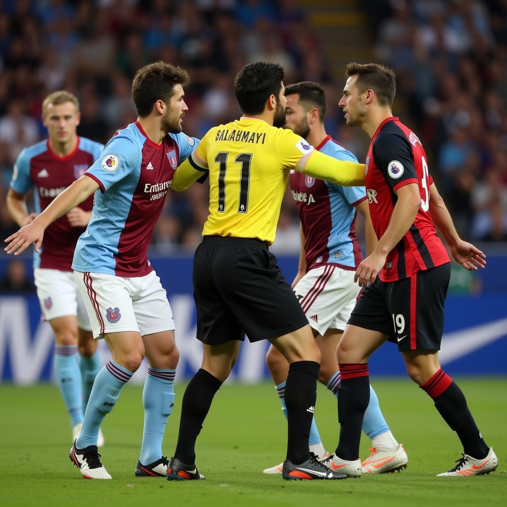 Qatar and Japan players clash during international match