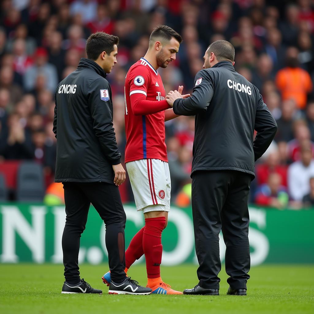 Quoc Vuong receiving medical attention on the field after an injury.