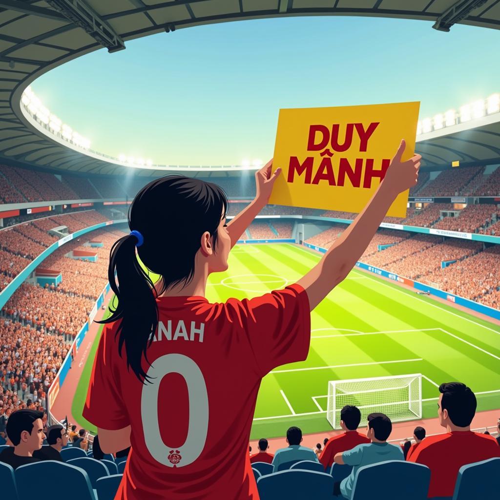 Quynh Anh supporting Duy Manh at a football match