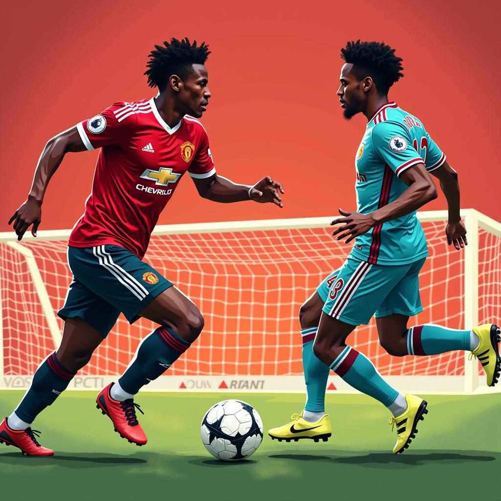 Rashford and Haaland facing off in a hypothetical match, showcasing their contrasting styles and physical attributes.