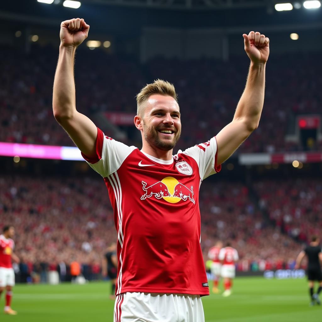 Erling Haaland celebrating a Champions League goal for Red Bull Salzburg