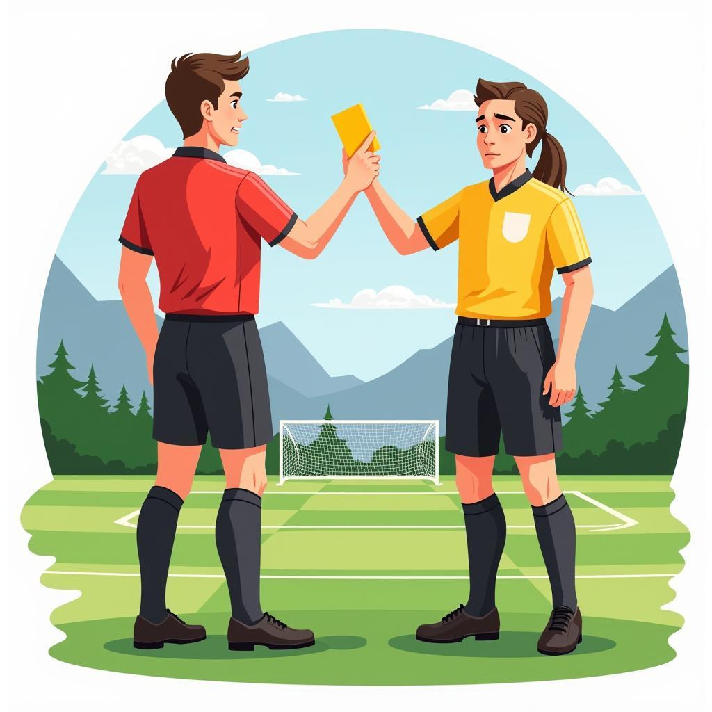 Referee issuing a yellow card to a player