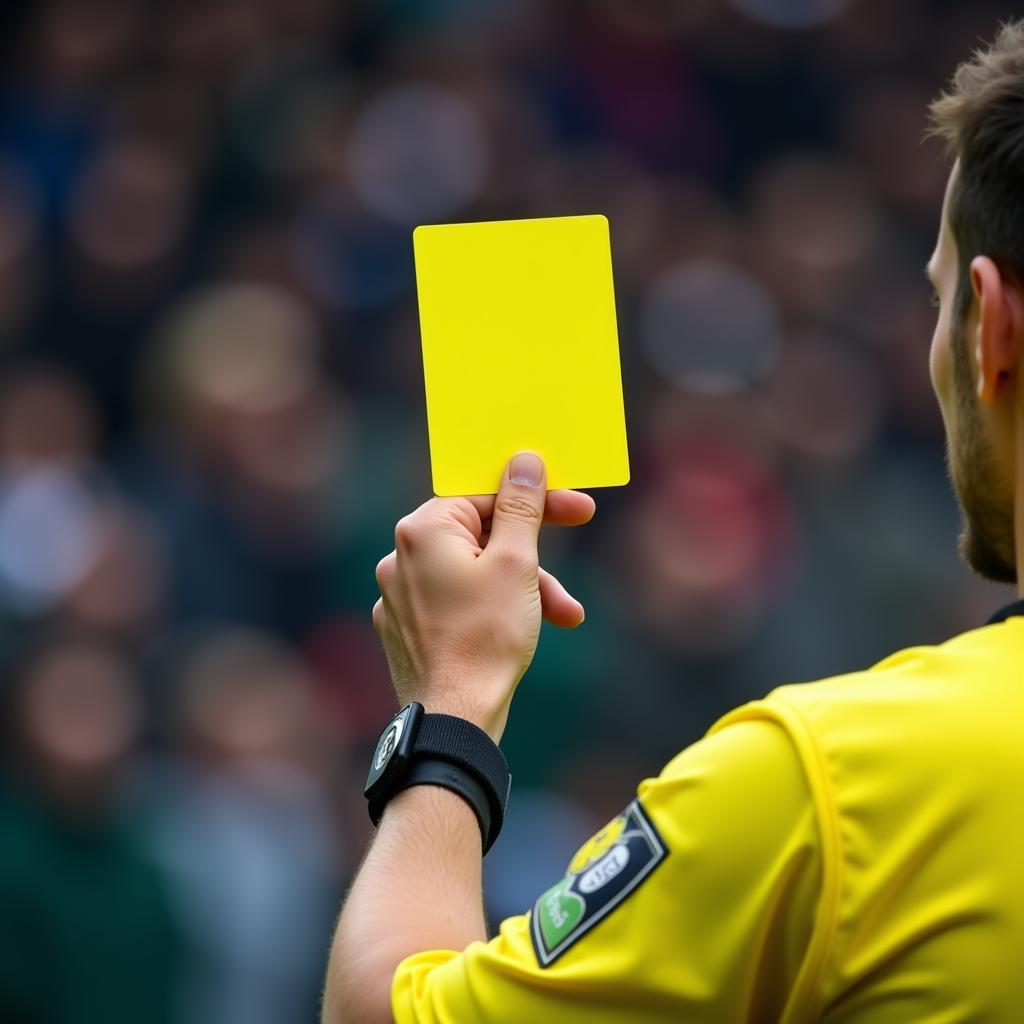 Referee showing a yellow card in a football match