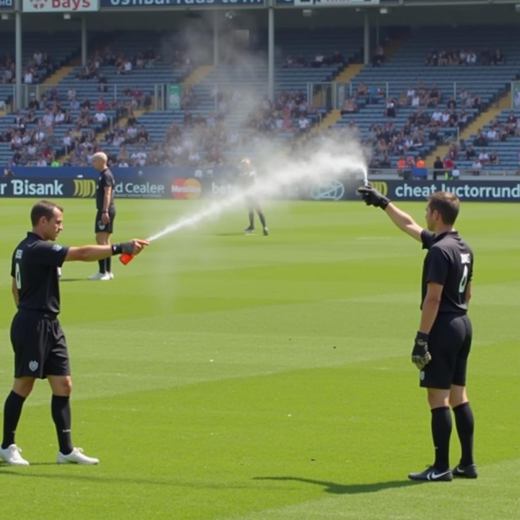 Referee training on the proper technique for using vanishing spray