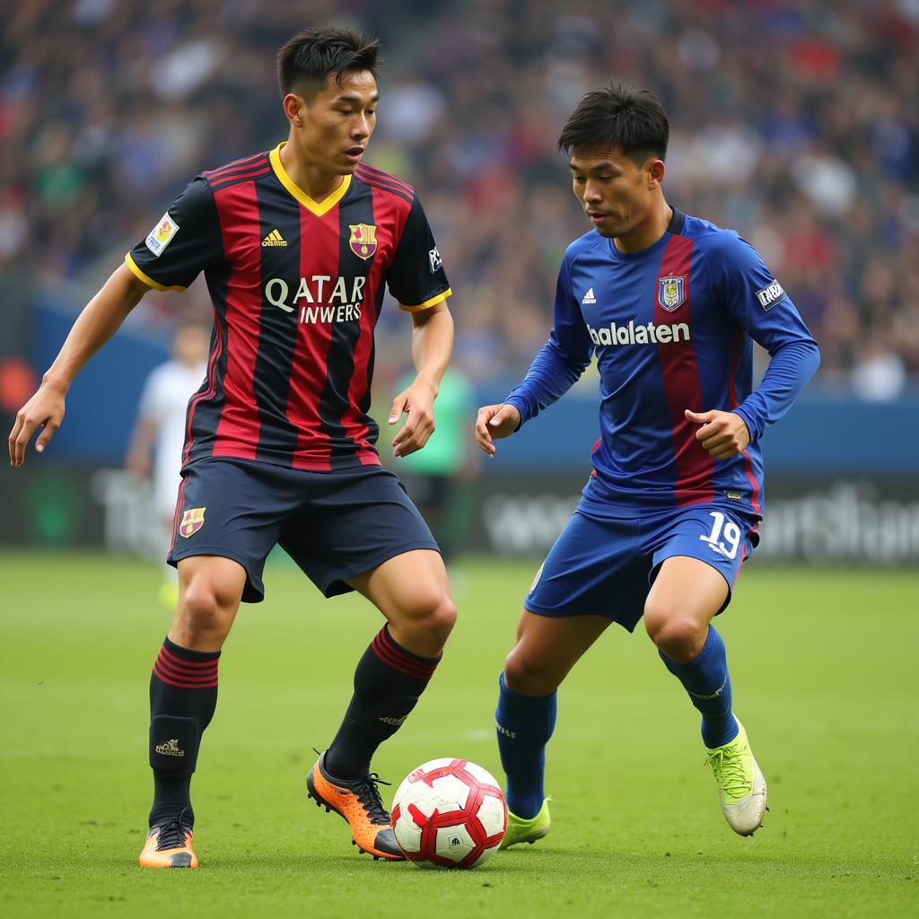 Ritsu Doan skillfully dribbles past a defender during a match