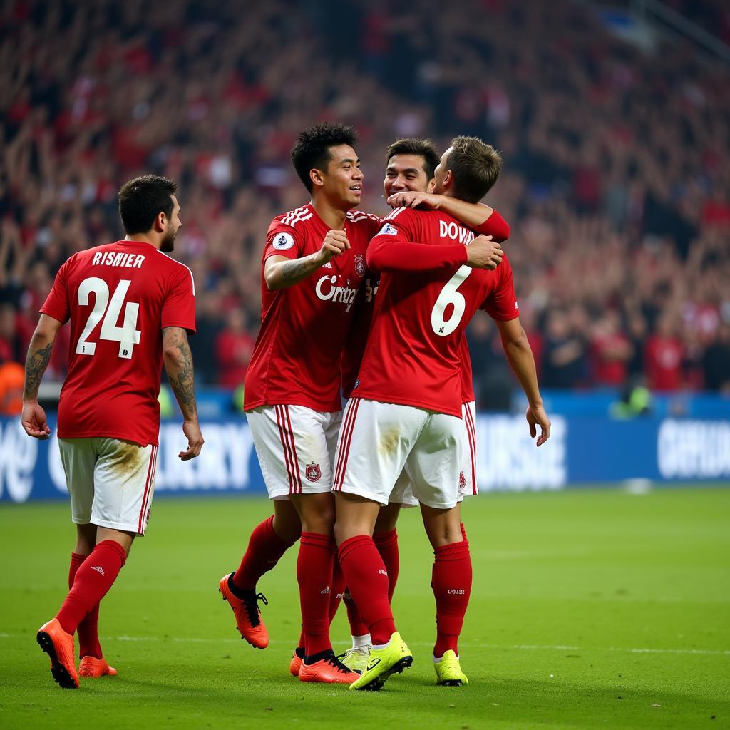 Ritsu Doan celebrating a goal for PSV Eindhoven