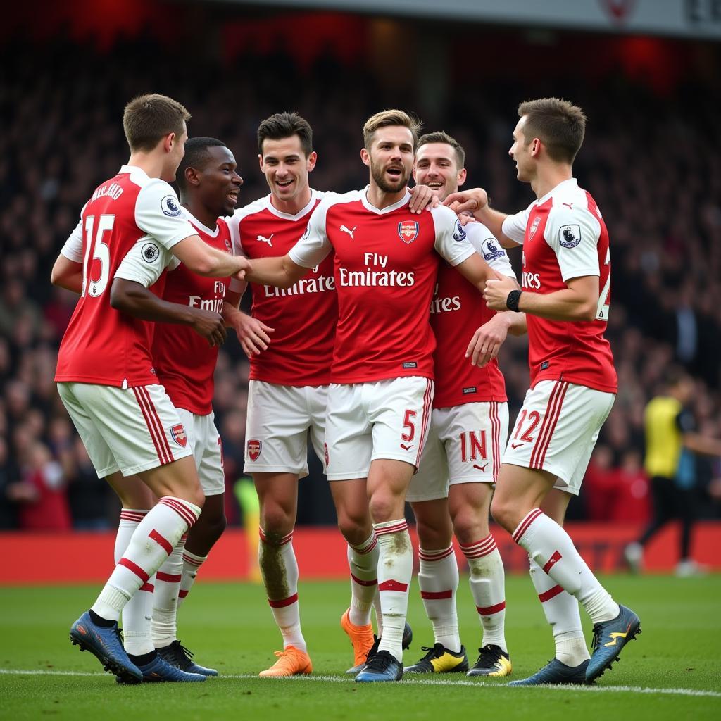 Rob Holding Celebrates with Arsenal Teammates