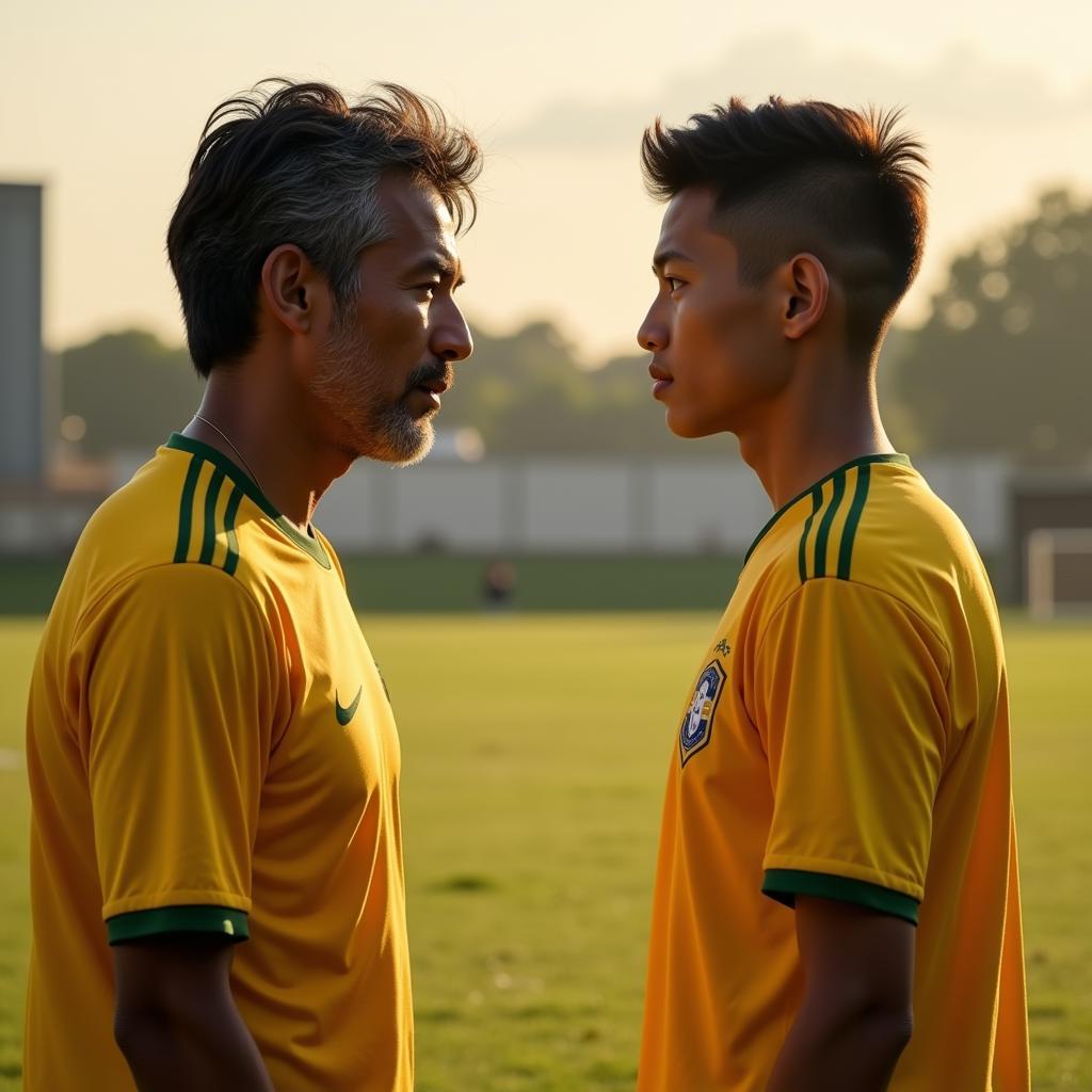 Roberto Hongo mentoring young Tsubasa Ozora