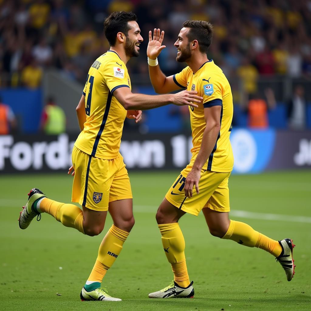 Rodri and Haaland celebrating a goal