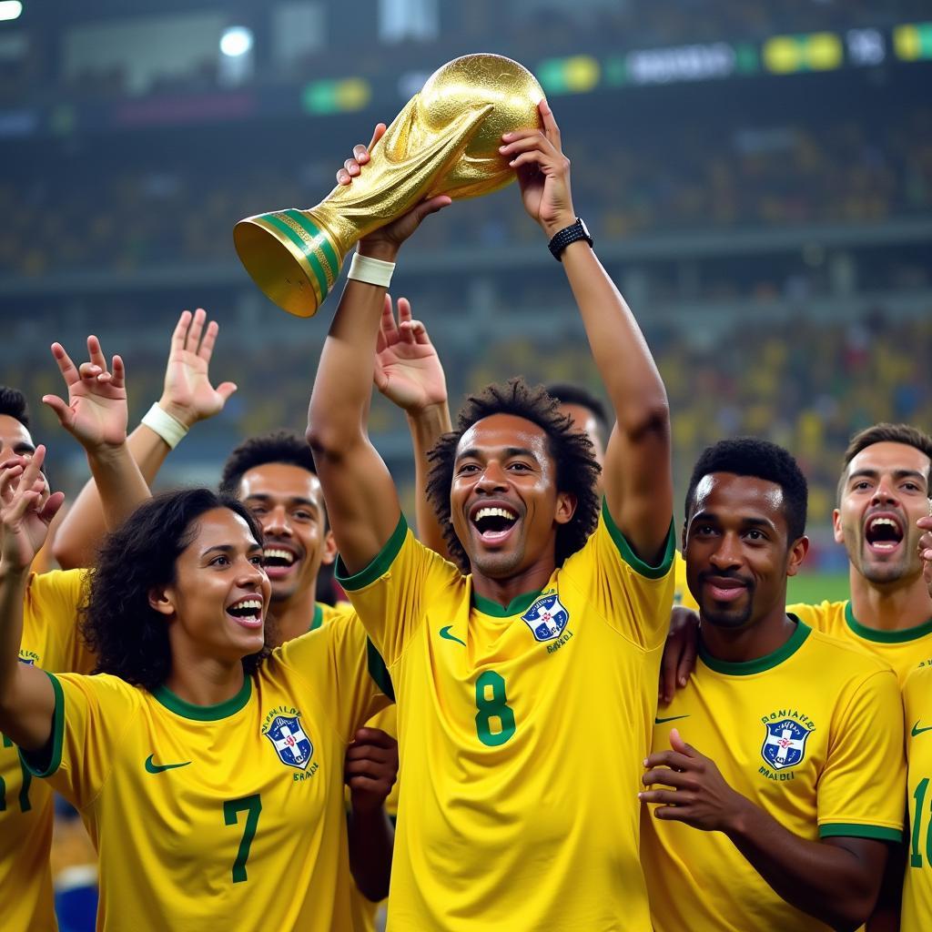 Ronaldinho celebrating a victory with the Brazilian national team