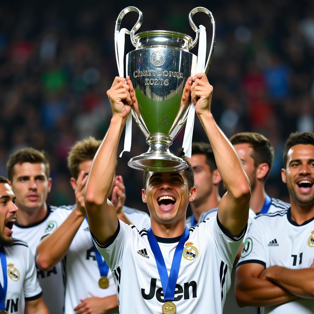 Cristiano Ronaldo celebrating a Champions League victory