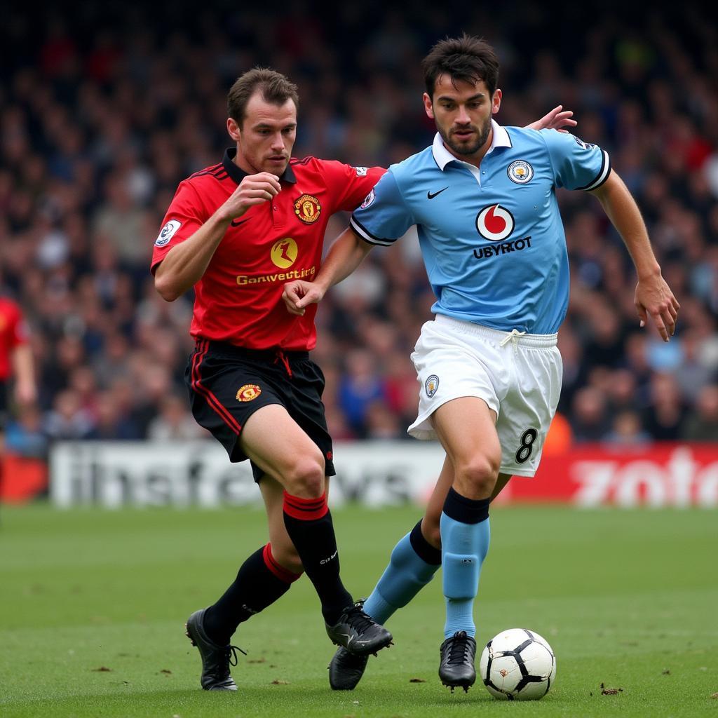 Roy Keane tackles Alfie Haaland in the Manchester derby