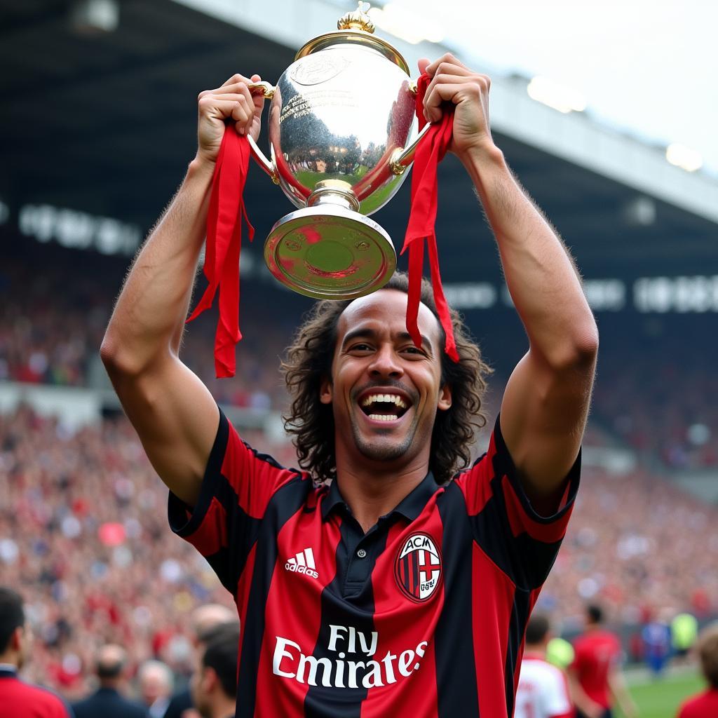 Ruud Gullit as captain of AC Milan, lifting a trophy.