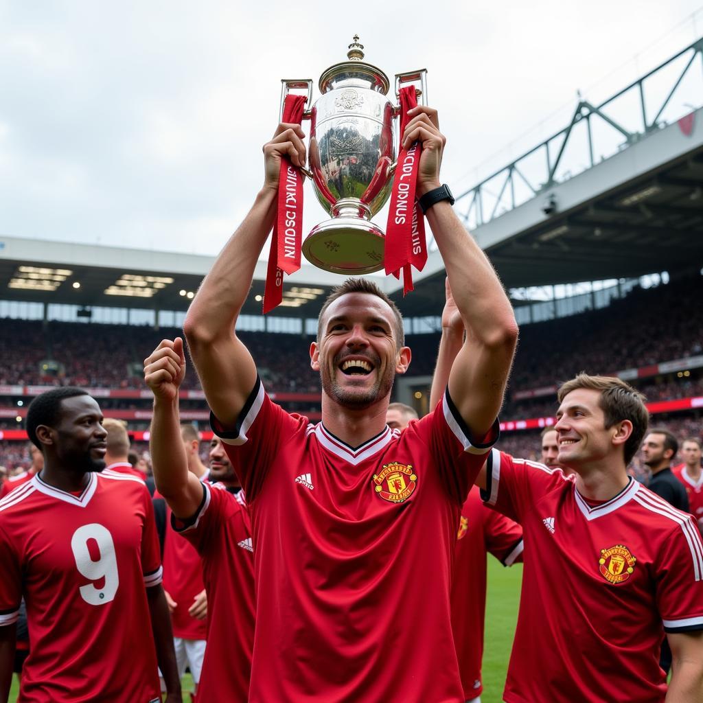 Ryan Giggs celebrating a trophy win with Manchester United