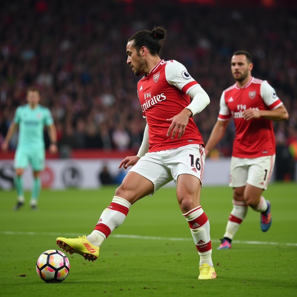 Santi Cazorla scoring a stunning free-kick for Arsenal, demonstrating his precision and technique.