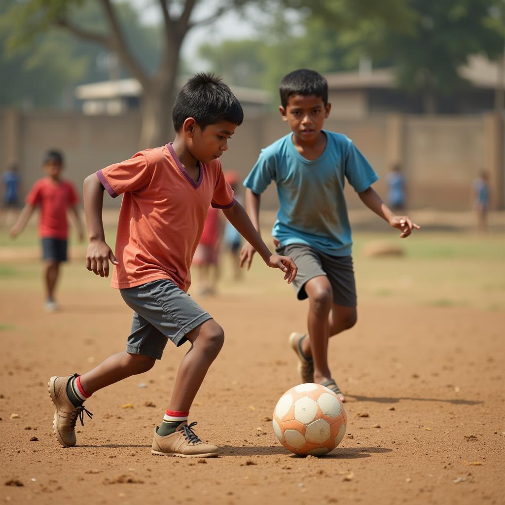 Sasi Kumar practicing football as a child