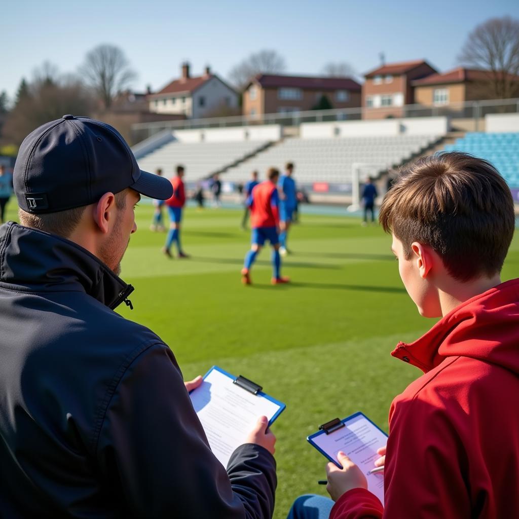 Scouts Observing Young Players During a Match