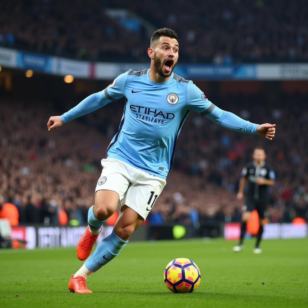 Sergio Aguero celebrating a crucial goal for Manchester City