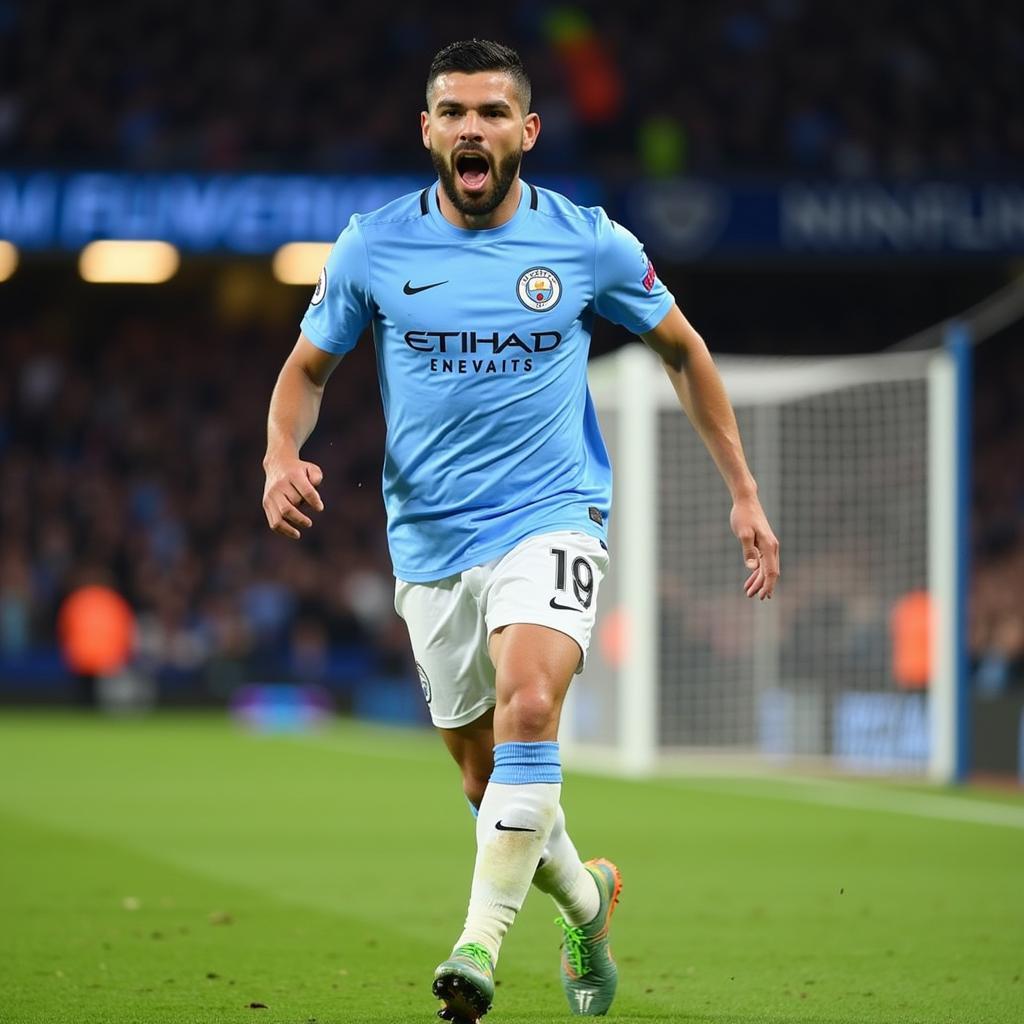 Sergio Aguero celebrating a goal in the 2019 Premier League