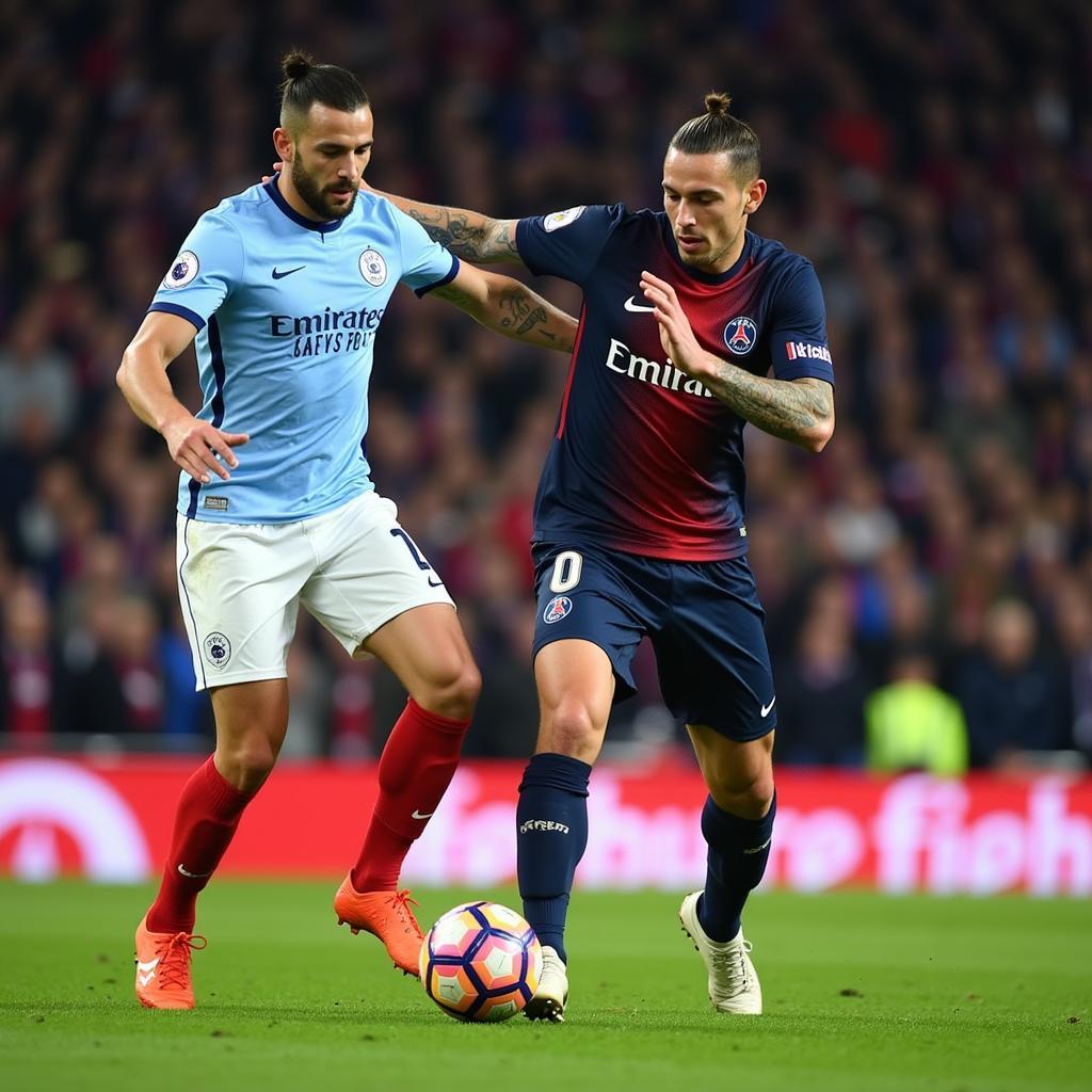 Sergio Ramos defending for Paris Saint-Germain