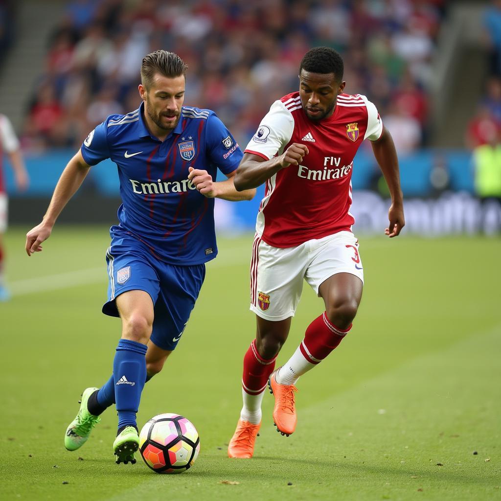 Short Footballer Dribbling Past Opponent