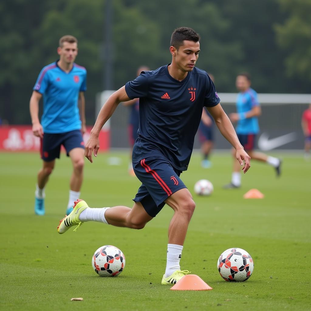 Juventus Player Practicing Dribbling Drills