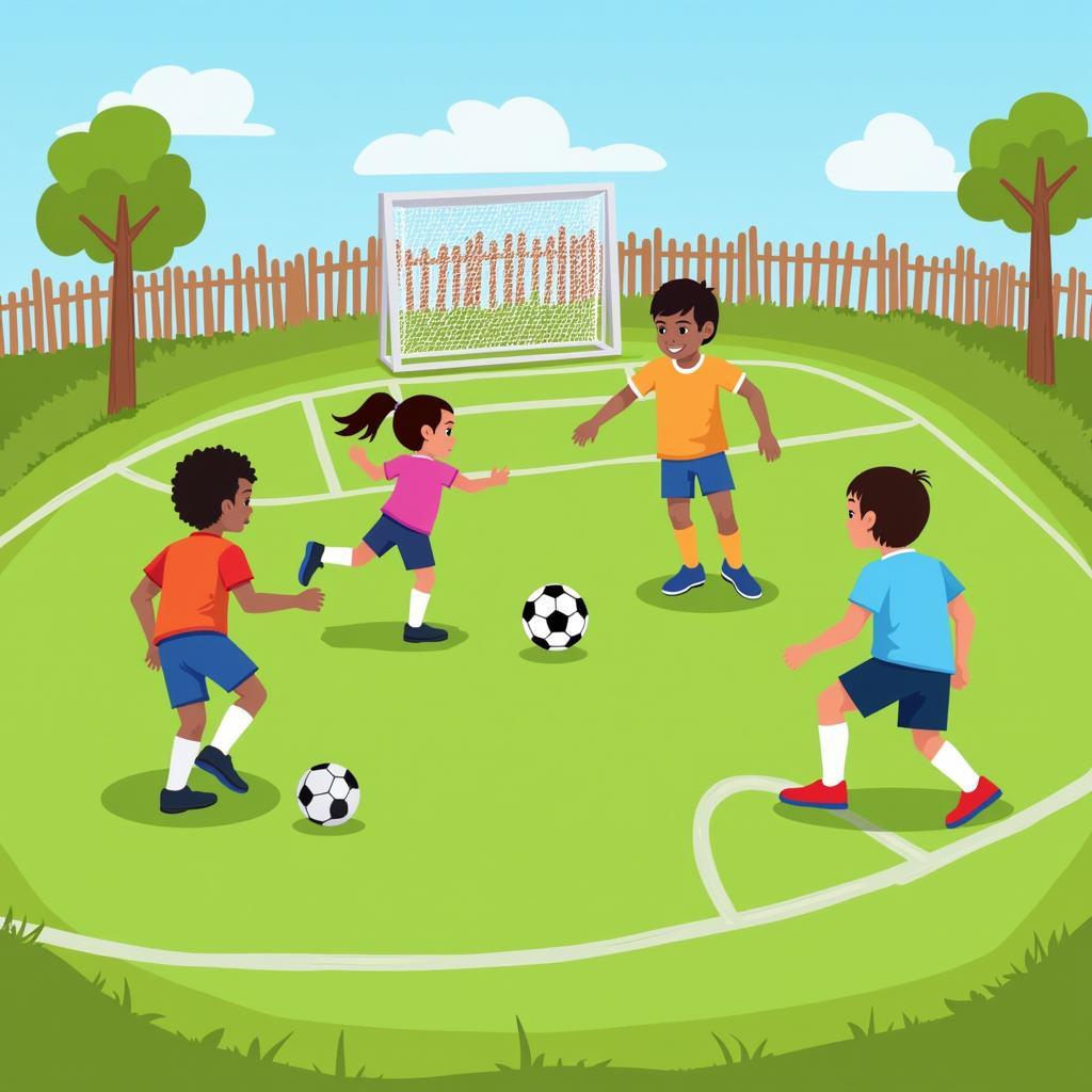 Children playing a small-sided soccer game.