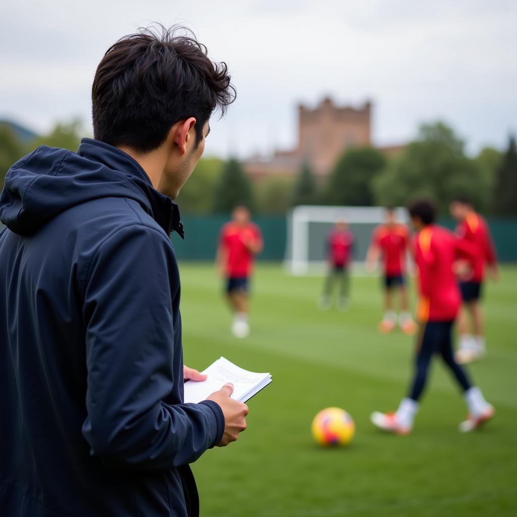 South Korean Coach Observing La Masia Training Session